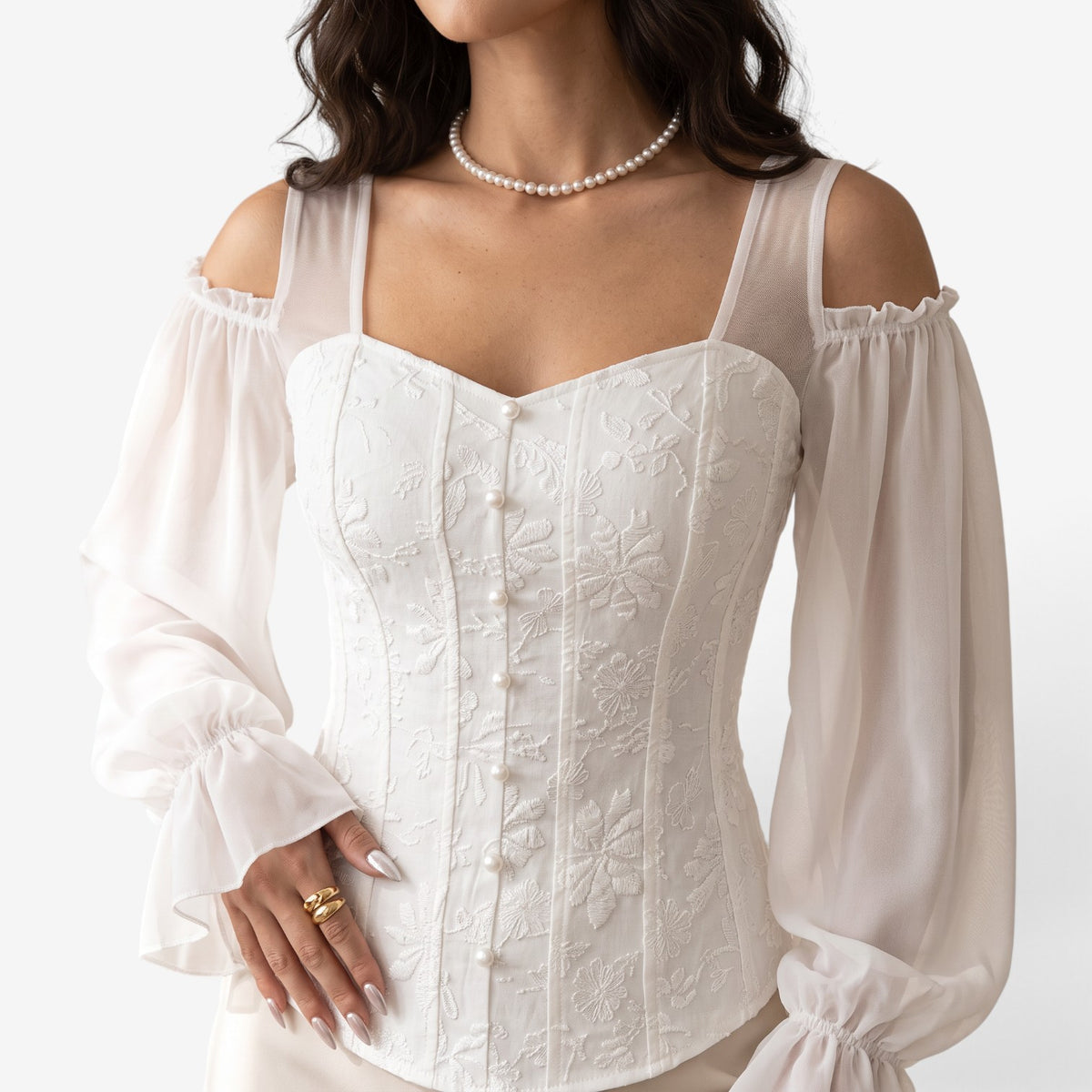 Top Jacquard con Hombros Descubiertos para Mujer