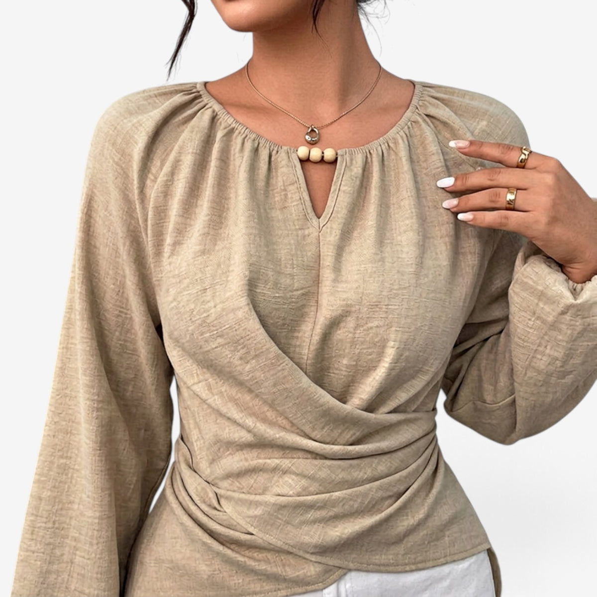 Blusa Cruzada con Bajo Asimétrico para Mujer