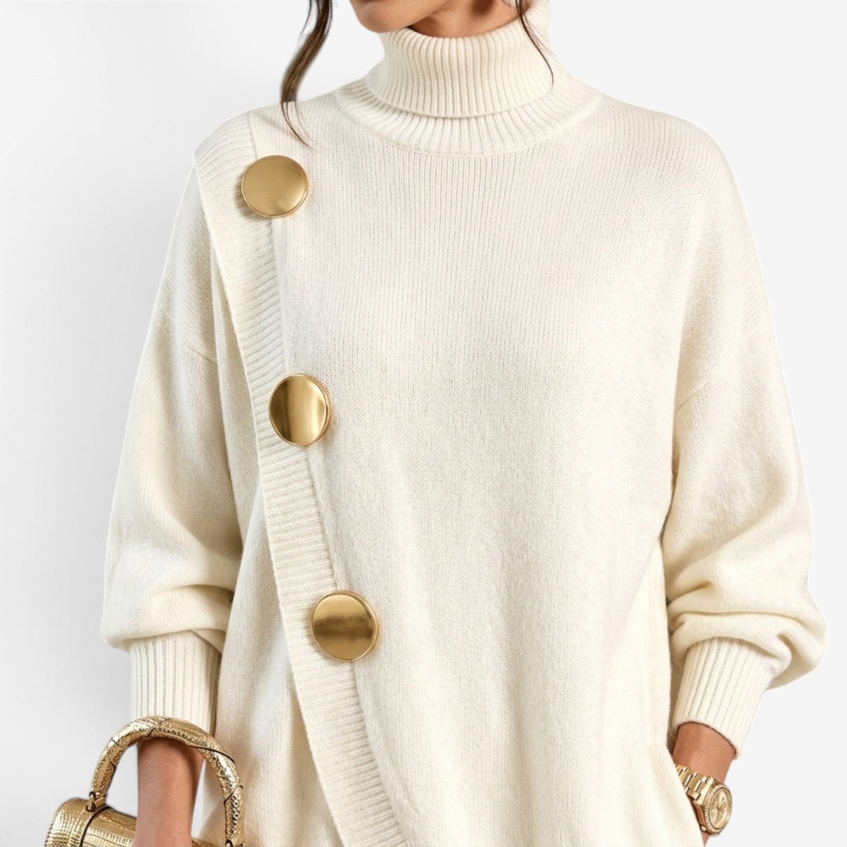 Conjunto de Punto Asimétrico con Botones para Mujer