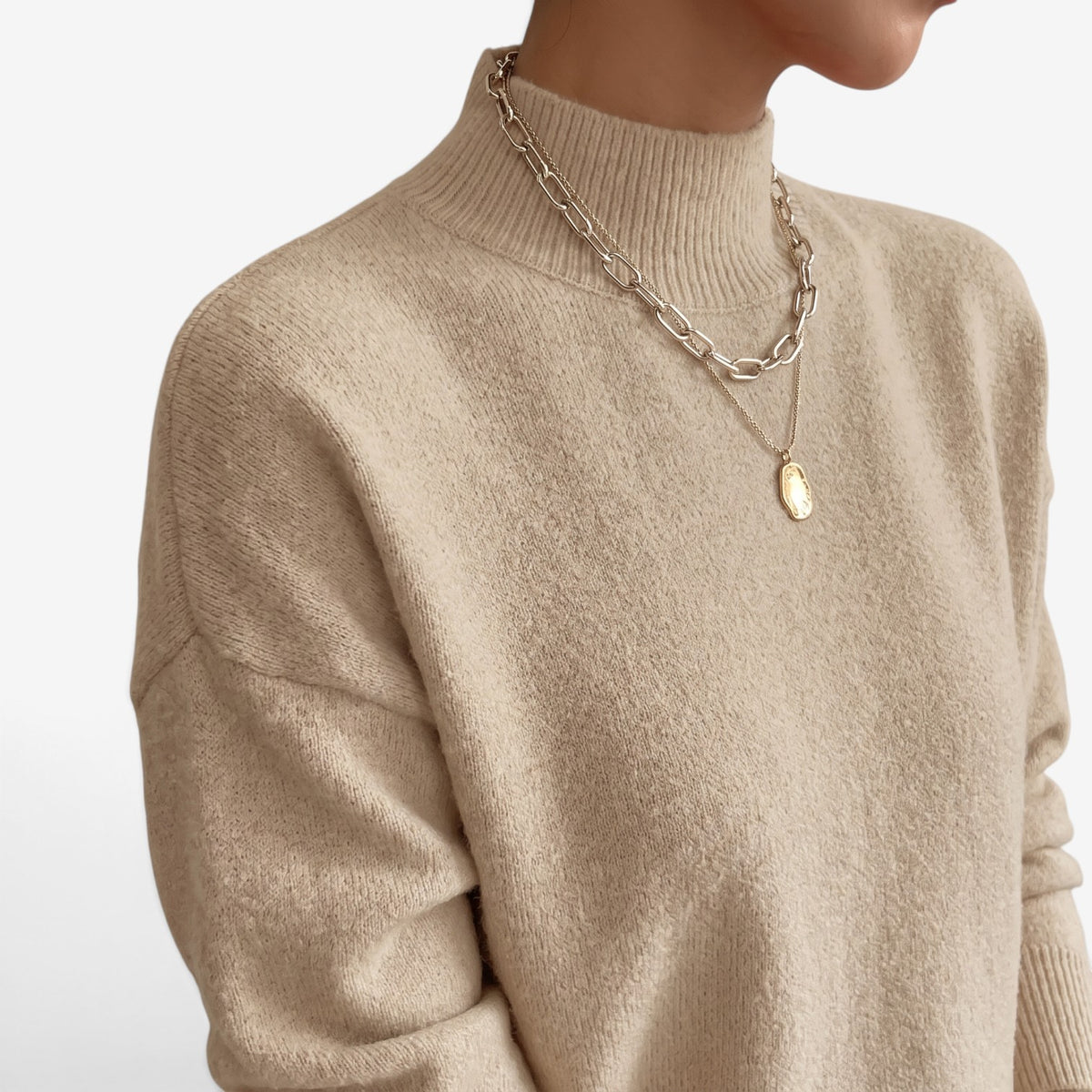 Jersey de Punto Liso con Cuello Alto para Mujer