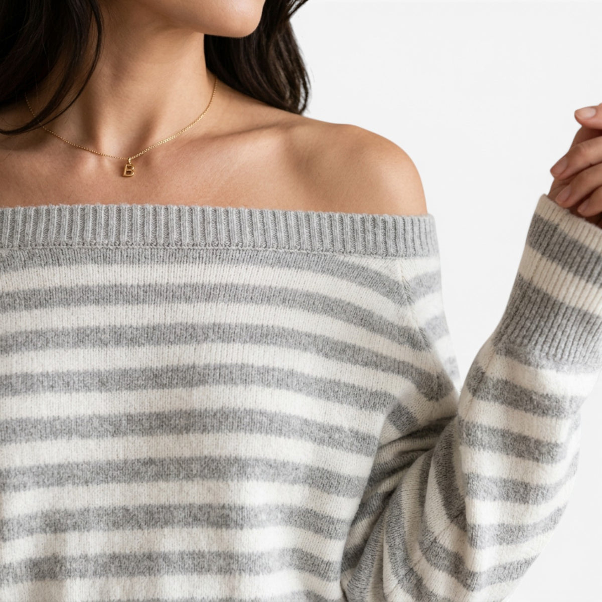 Jersey de Rayas con Hombros Descubiertos para Mujer