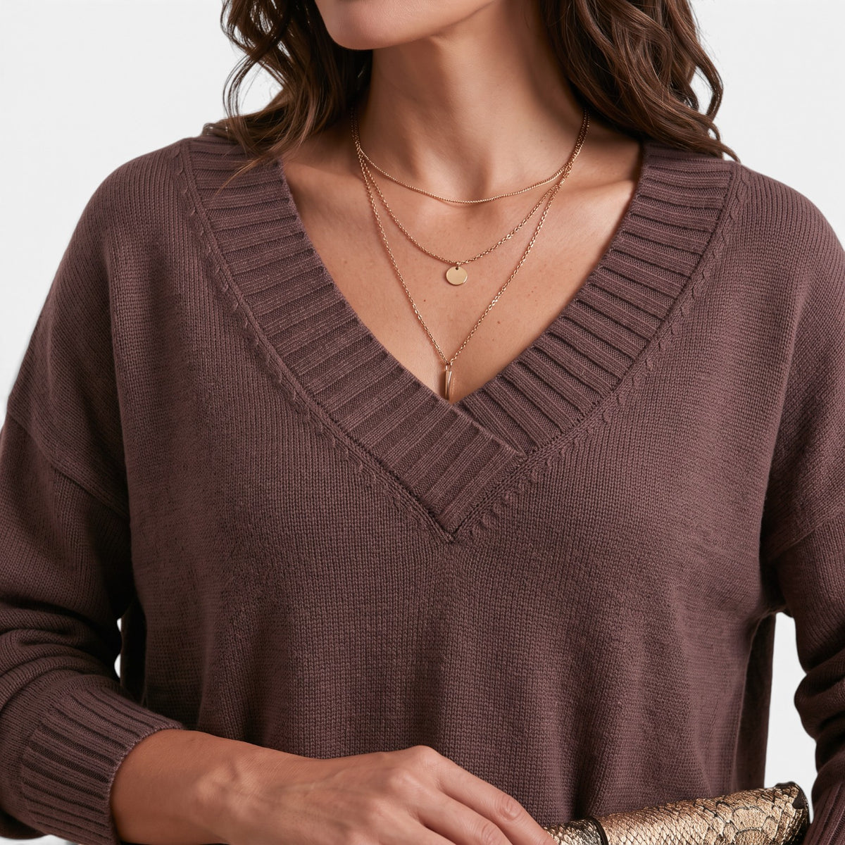 Jersey Holgado de Punto con Cuello en V para Mujer