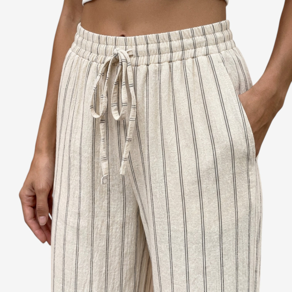 Pantalón Casual de Rayas con Cordón para Mujer