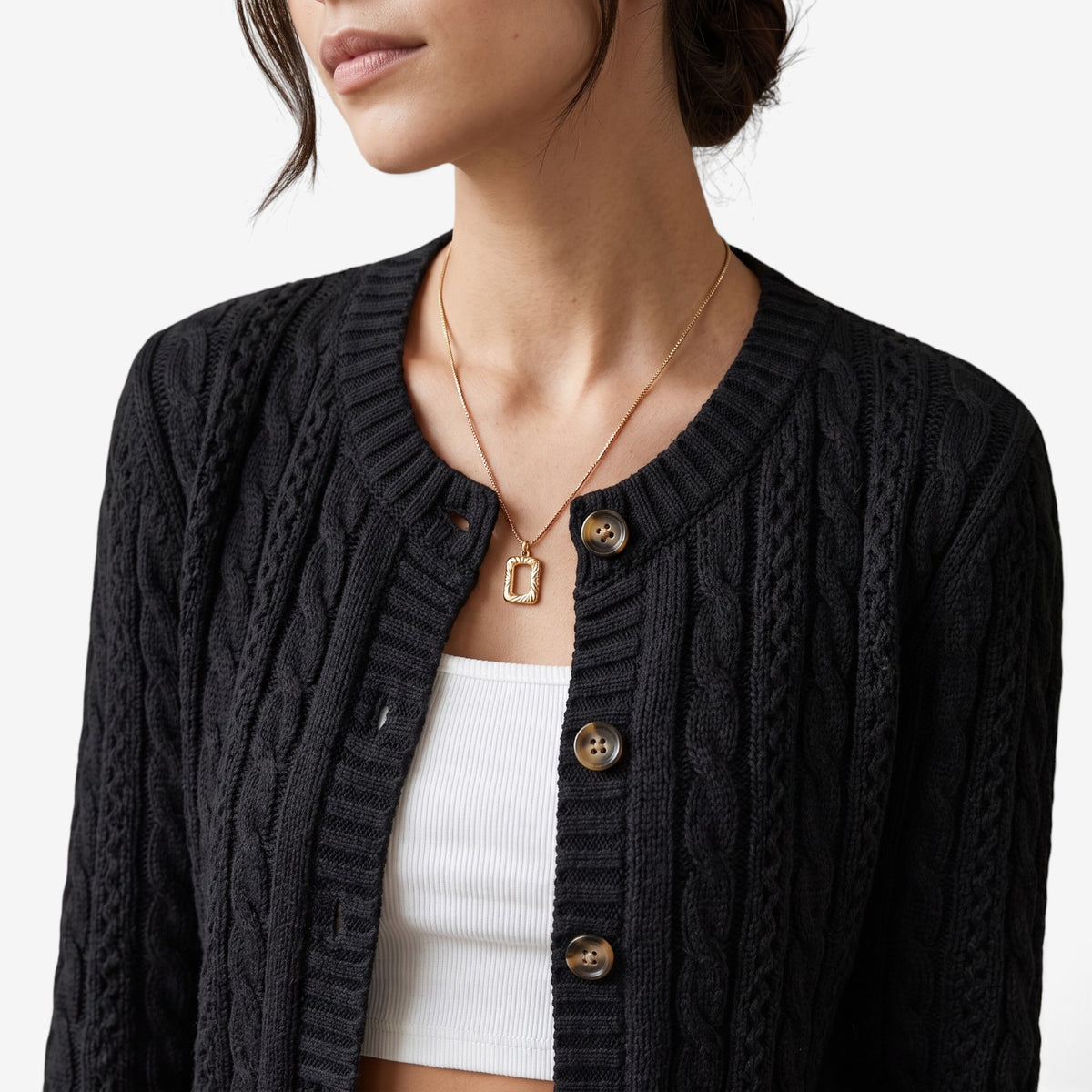 Cárdigan de Punto Trenzado con Botones para Mujer
