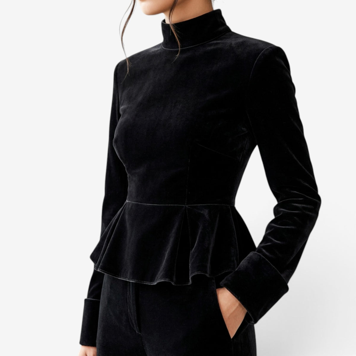 Conjunto de Terciopelo con Top Peplum para Mujer