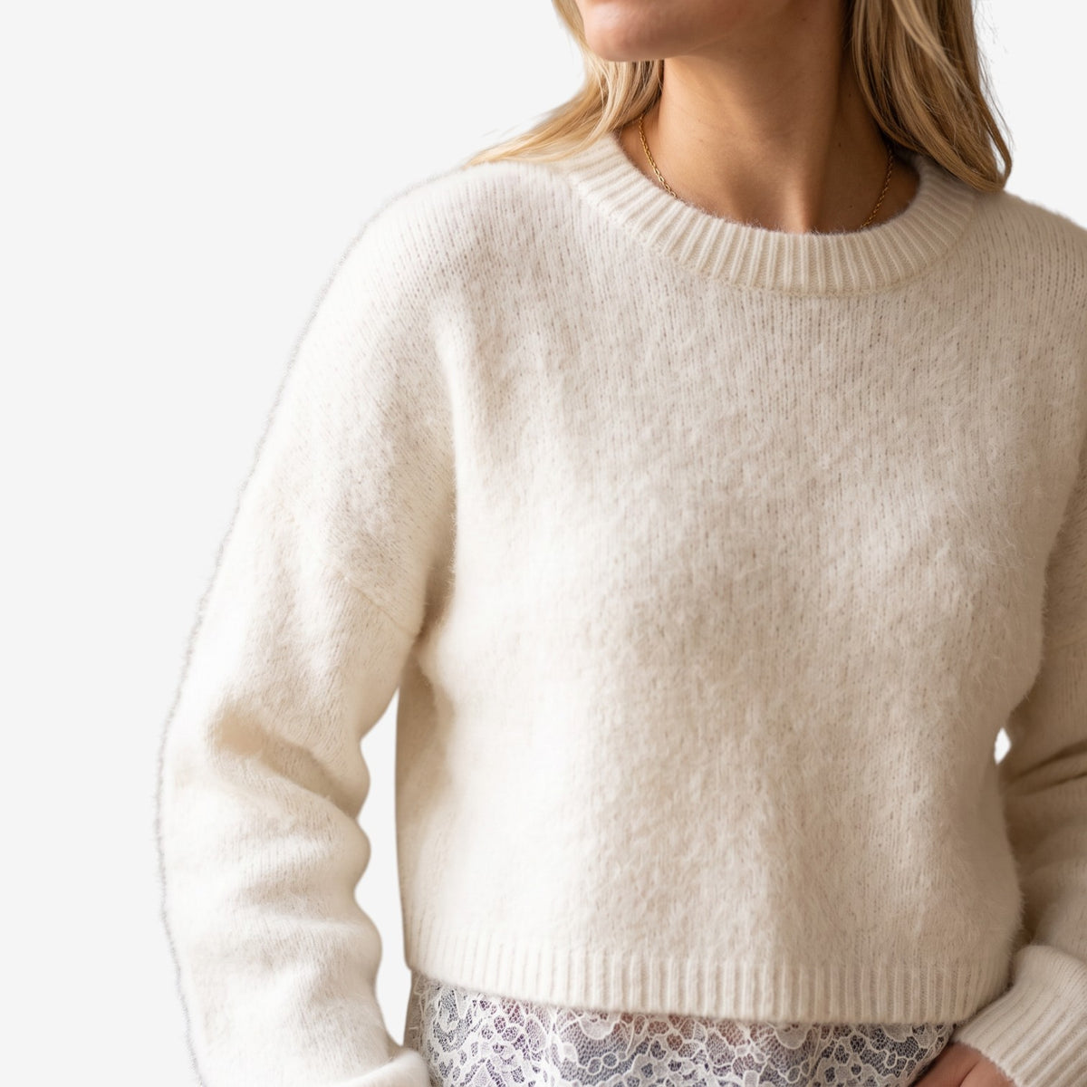 Jersey de Punto con Detalle de Encaje para Mujer