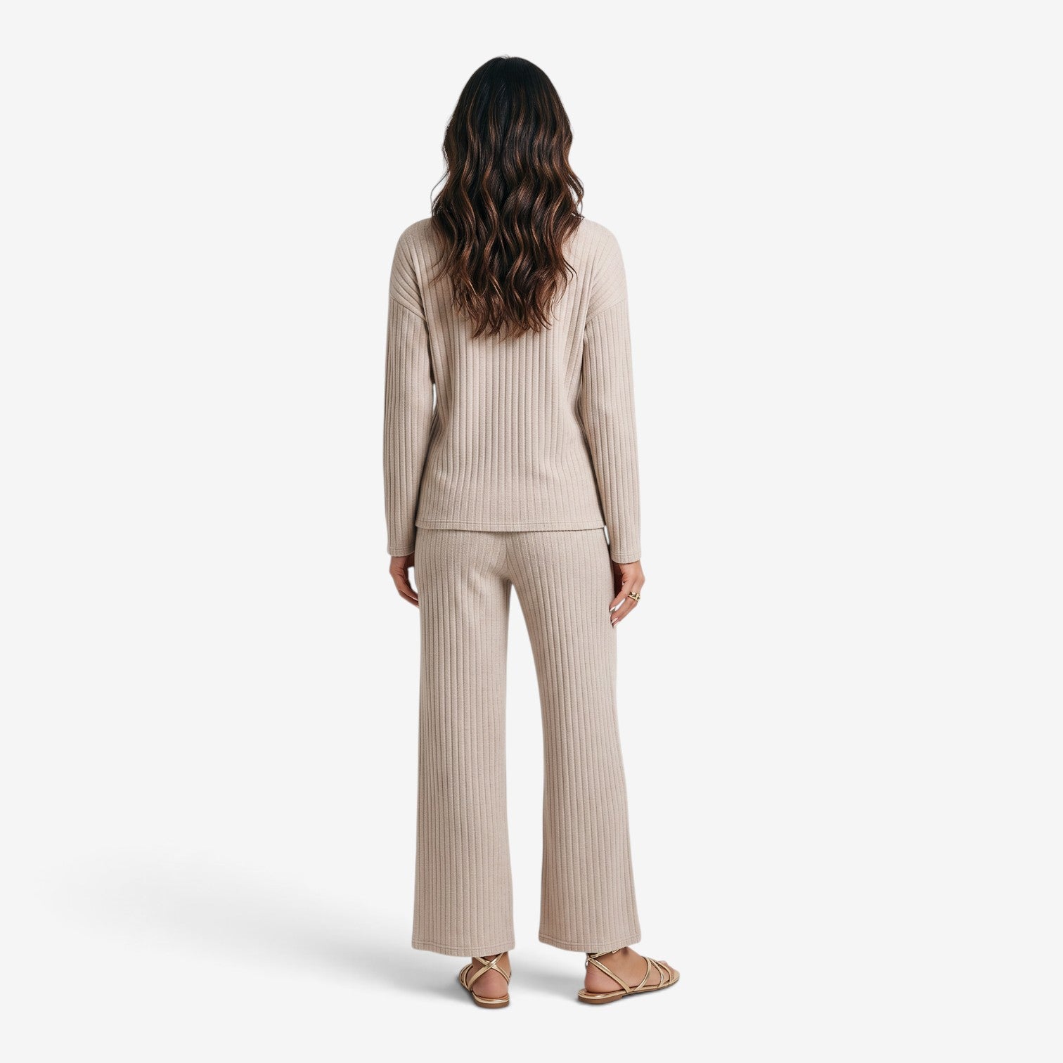 Conjunto de Punto con Pantalón de Pierna Ancha para Mujer