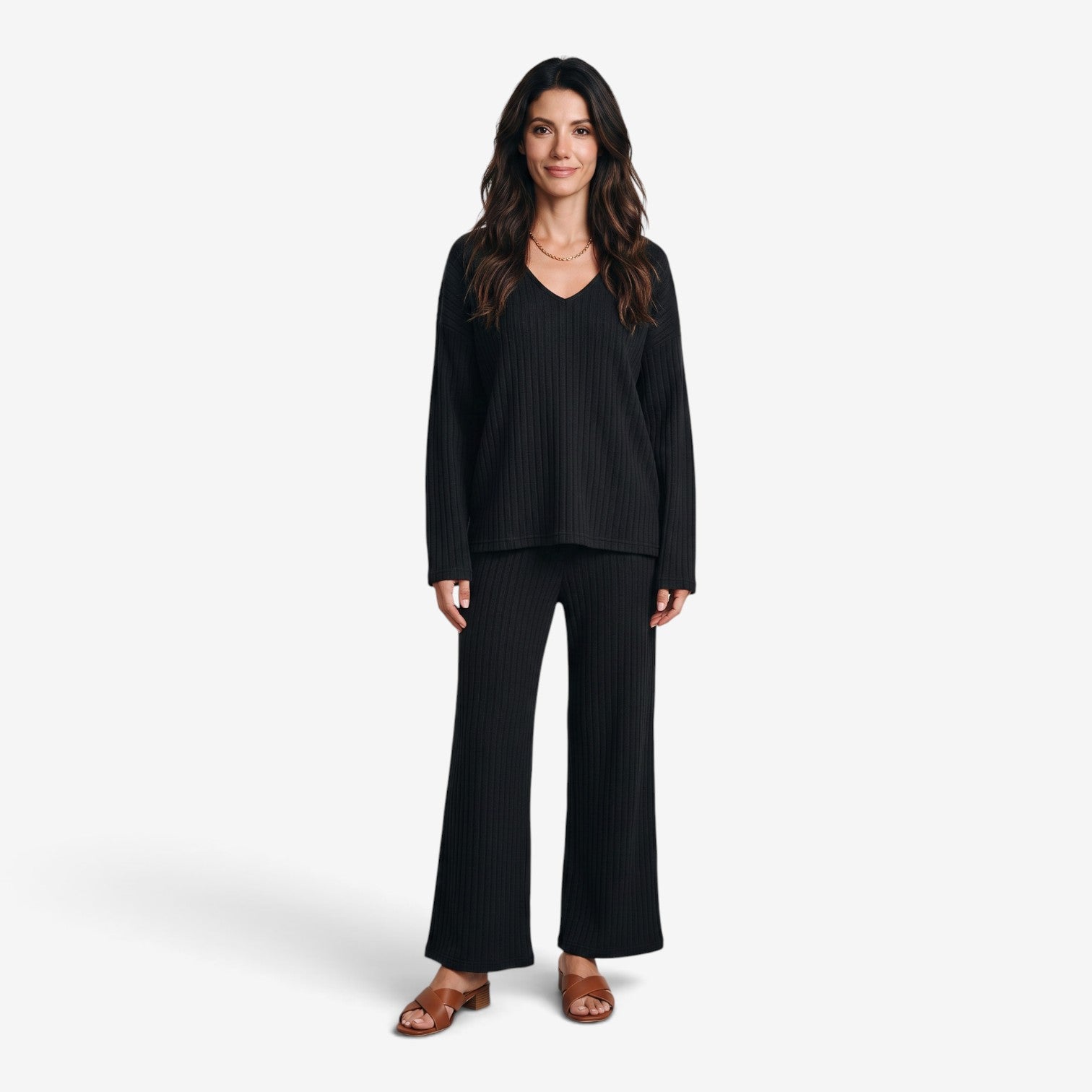 Conjunto de Punto con Pantalón de Pierna Ancha para Mujer