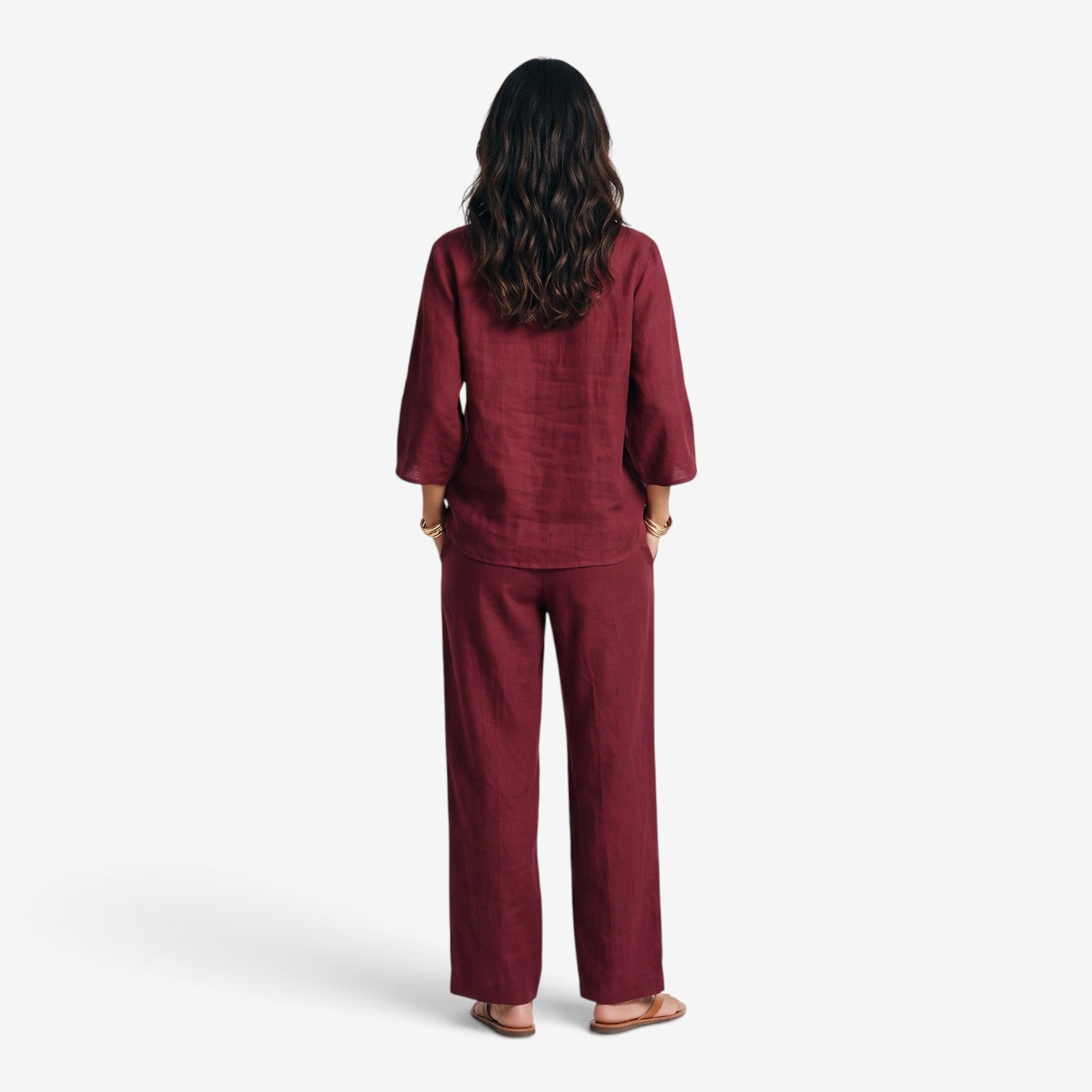 Conjunto de Lino con Pantalón de Pierna Ancha para Mujer