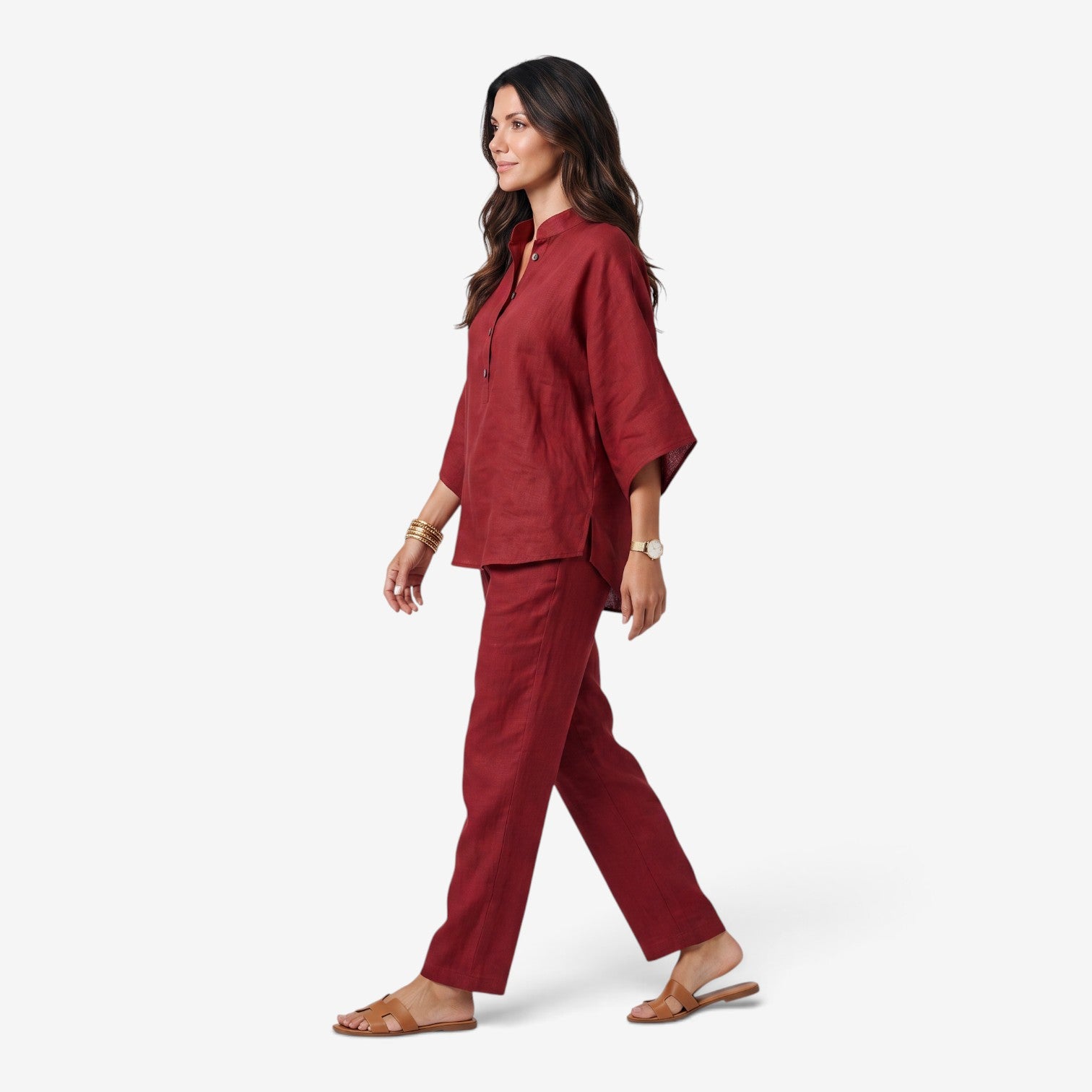 Conjunto de Lino con Pantalón de Pierna Ancha para Mujer