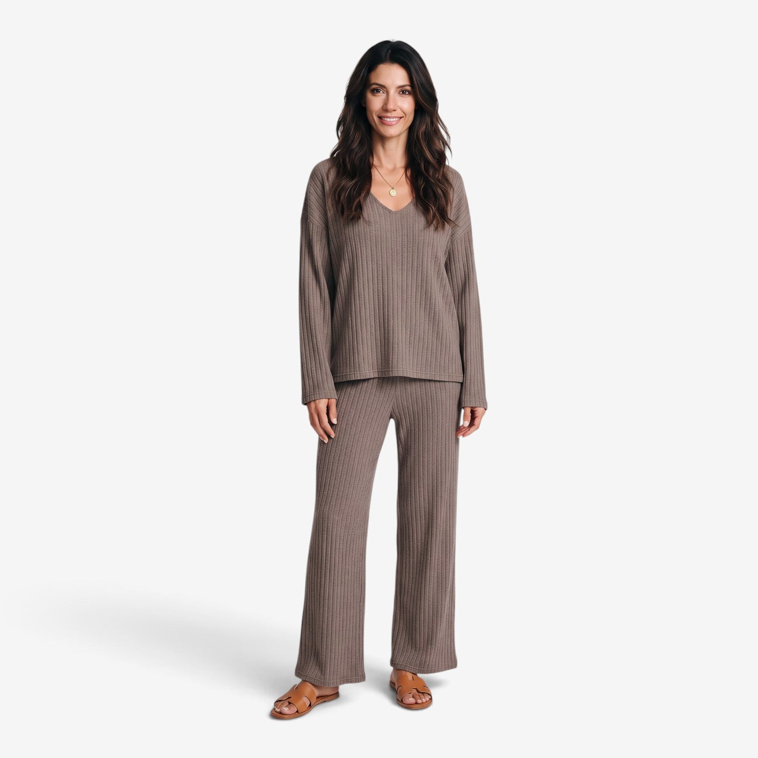 Conjunto de Punto con Pantalón de Pierna Ancha para Mujer