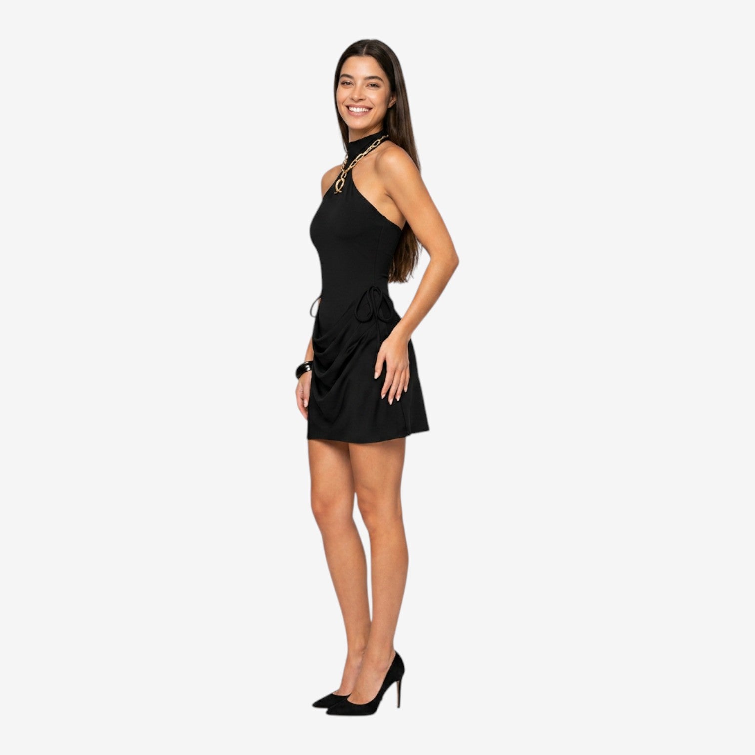 Vestido Mini Halter Fruncido para Mujer