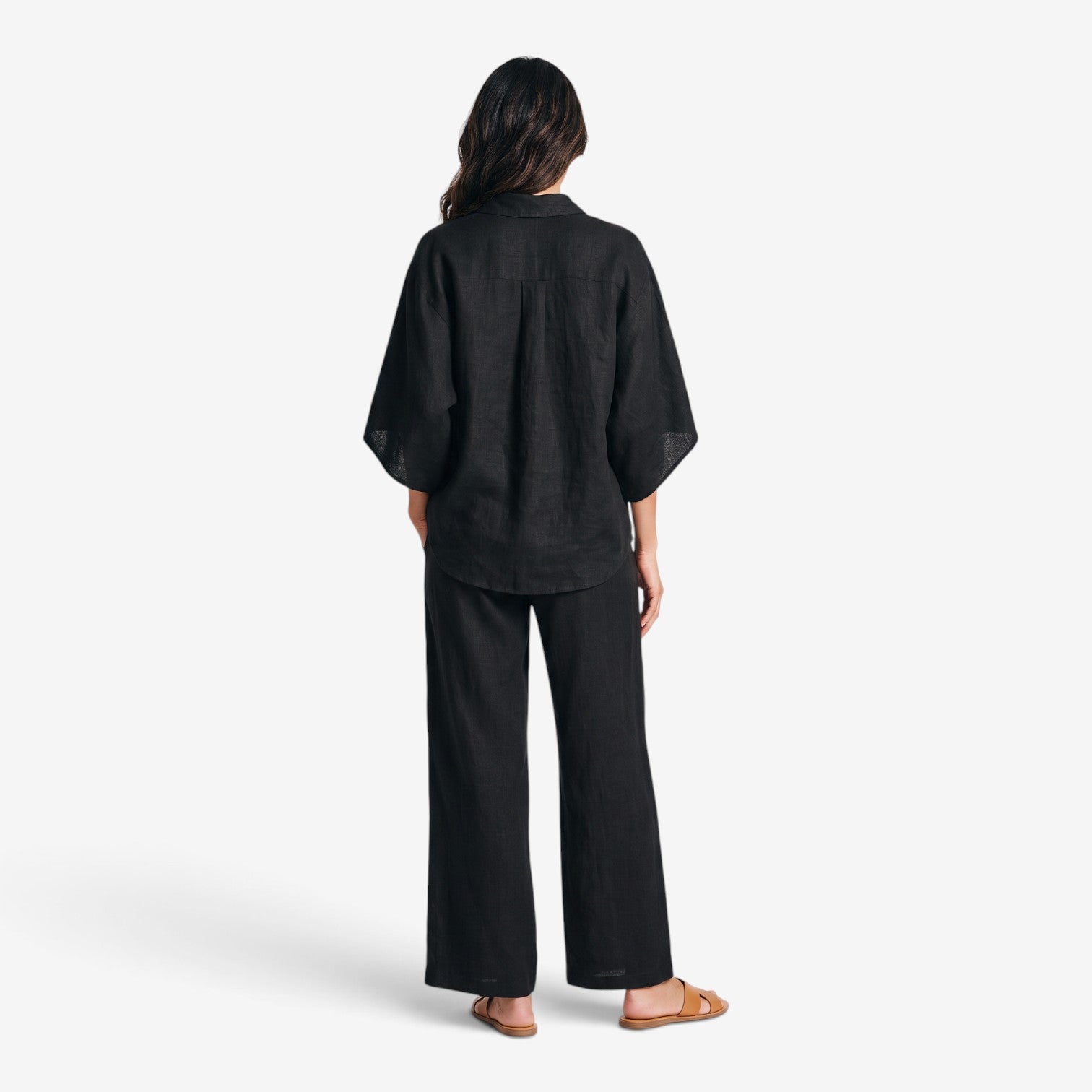 Conjunto de Lino con Pantalón de Pierna Ancha para Mujer