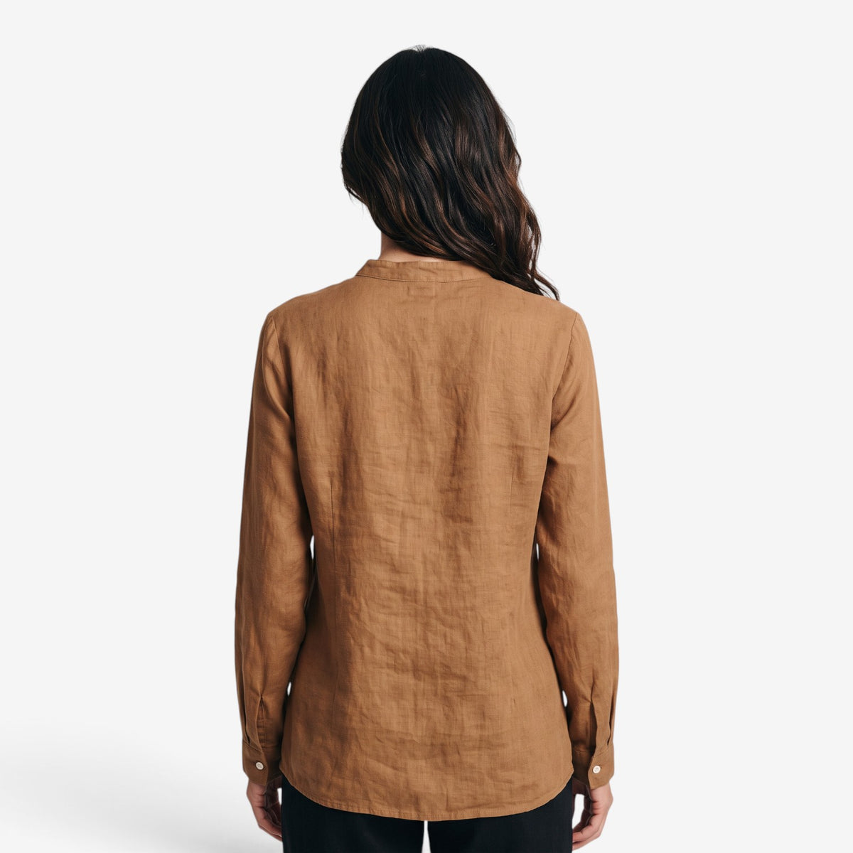 Blusa de Lino y Algodón con Cuello Mao para Mujer