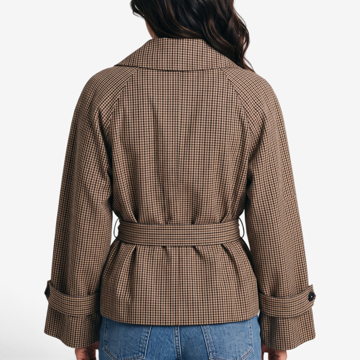 Chaqueta de Cuadros con Cinturón para Mujer