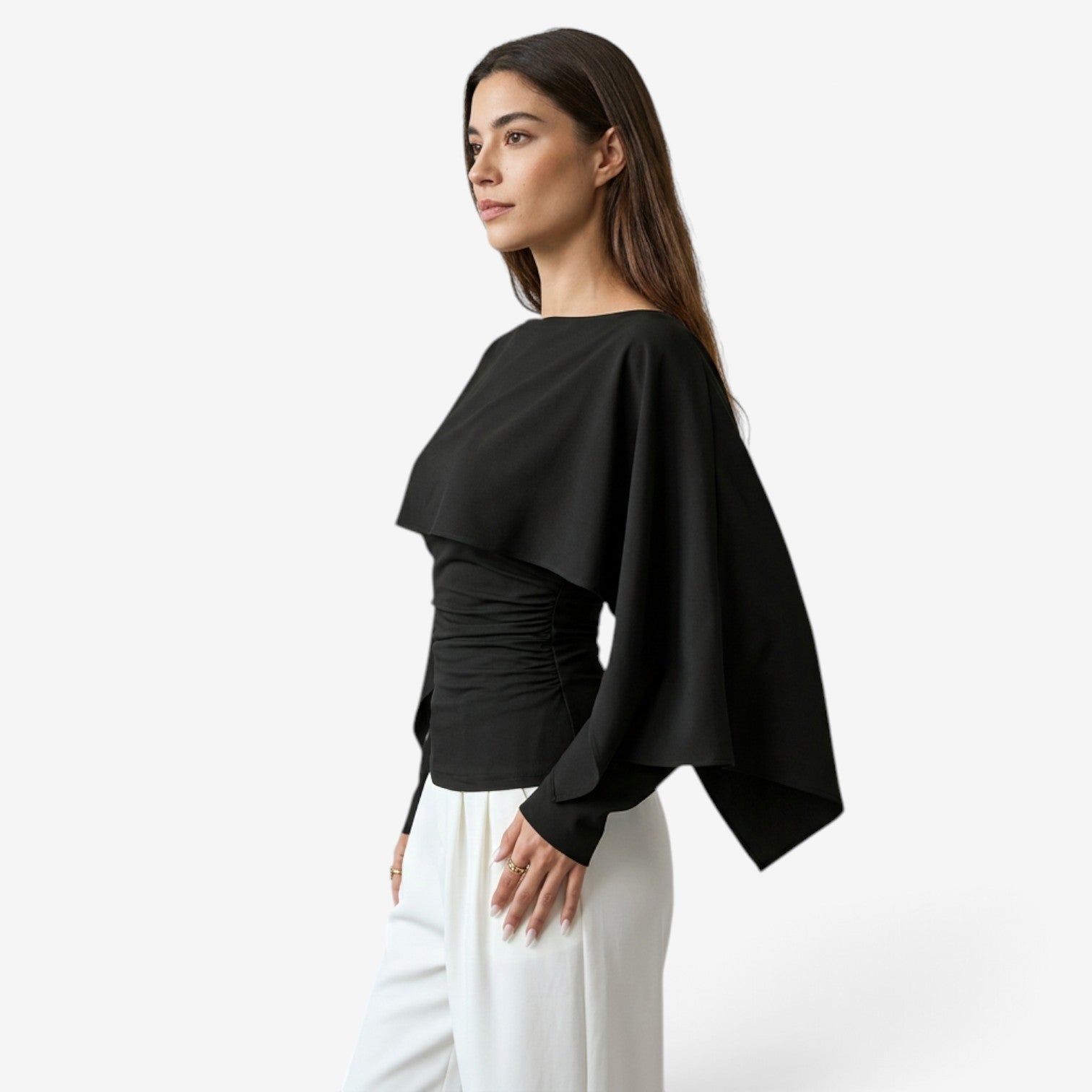 Top con Capa Asimétrica y Manga Larga para Mujer