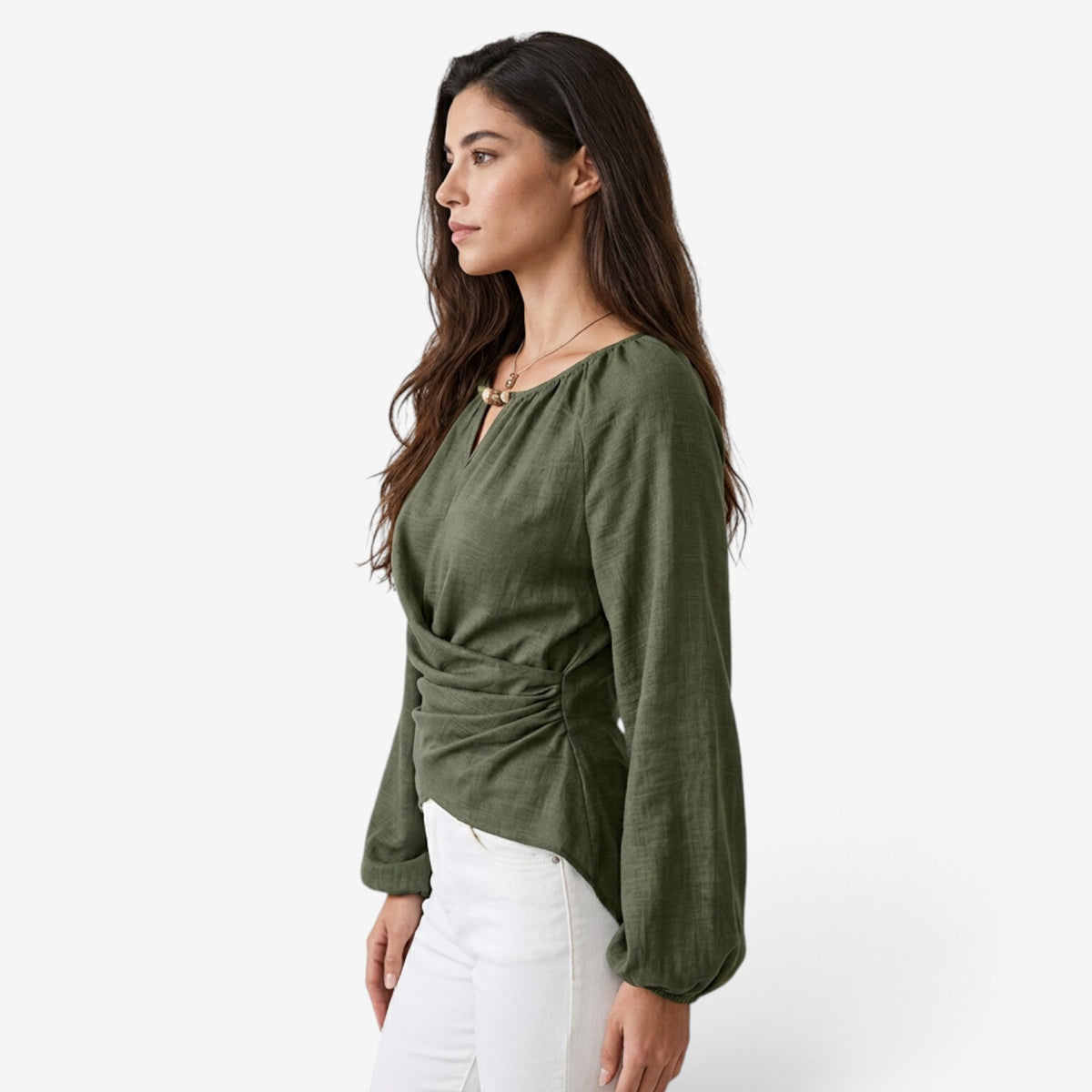 Blusa Cruzada con Bajo Asimétrico para Mujer