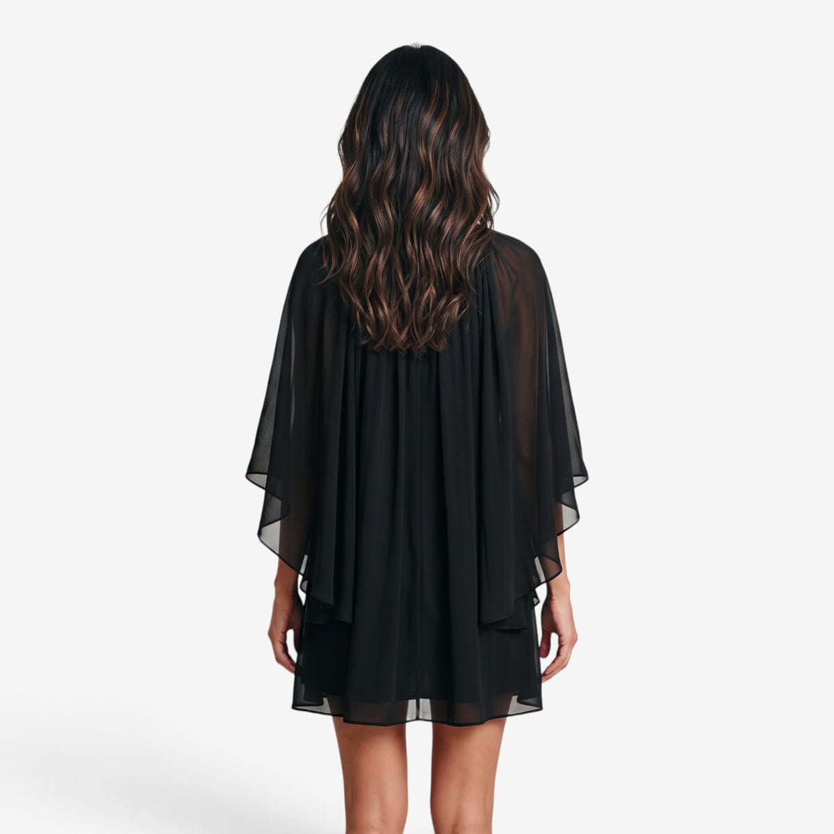 Vestido Corto Fluido con Mangas Murciélago para Mujer