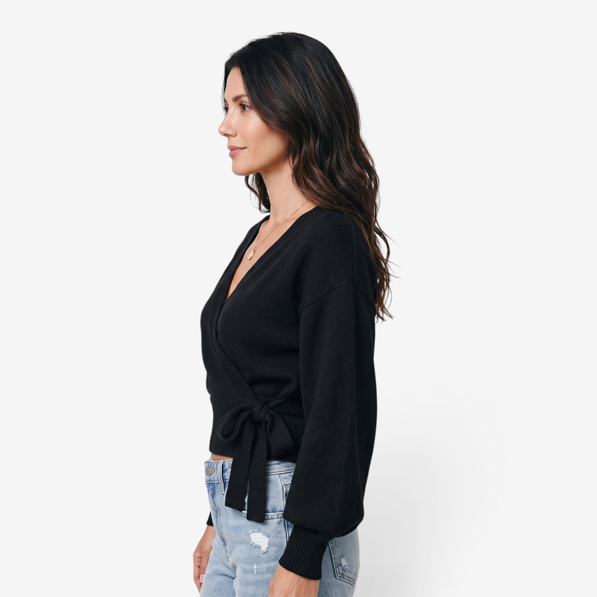 Jersey Cruzado de Punto con Lazo para Mujer