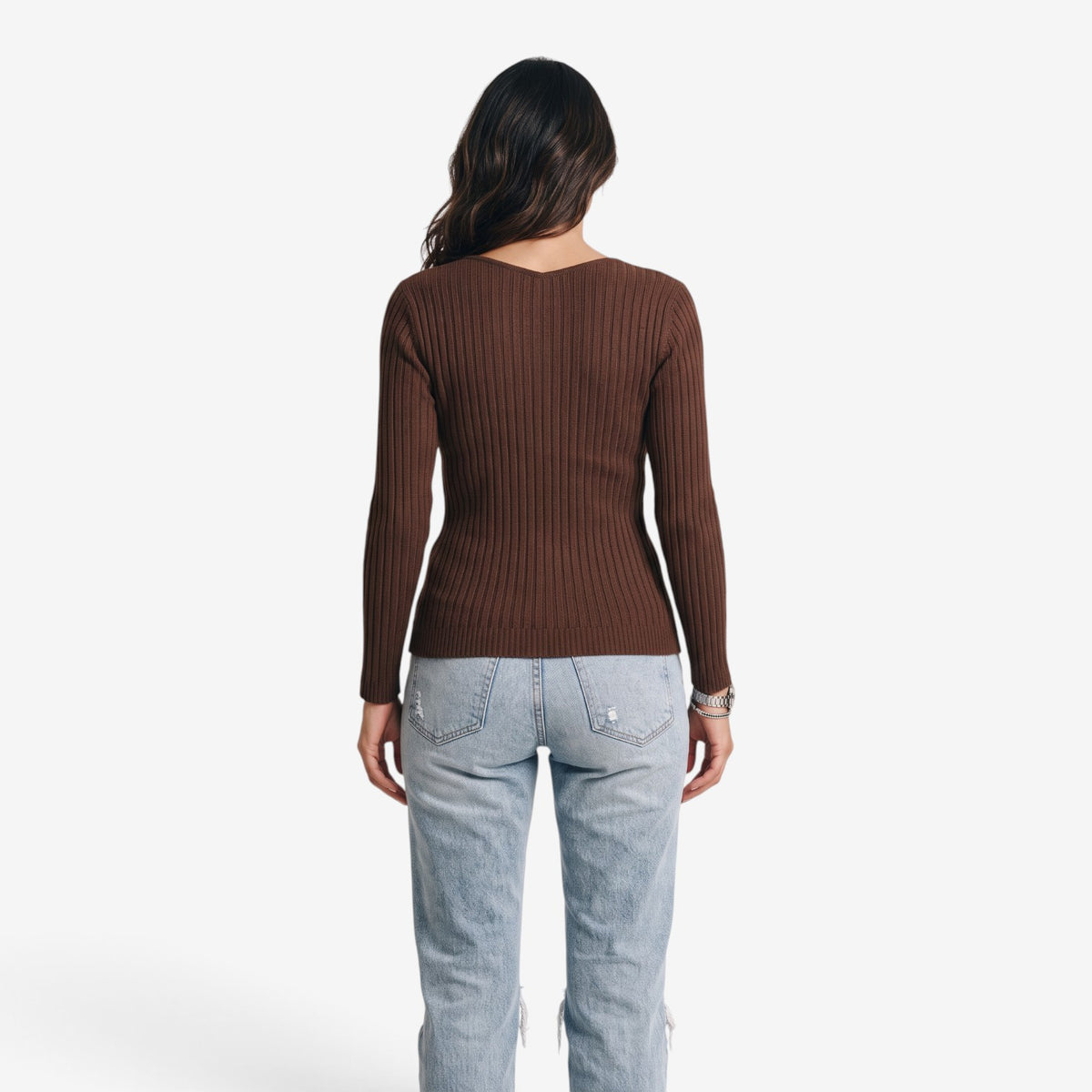 Jersey de Punto con Nudo y Cuello en V para Mujer