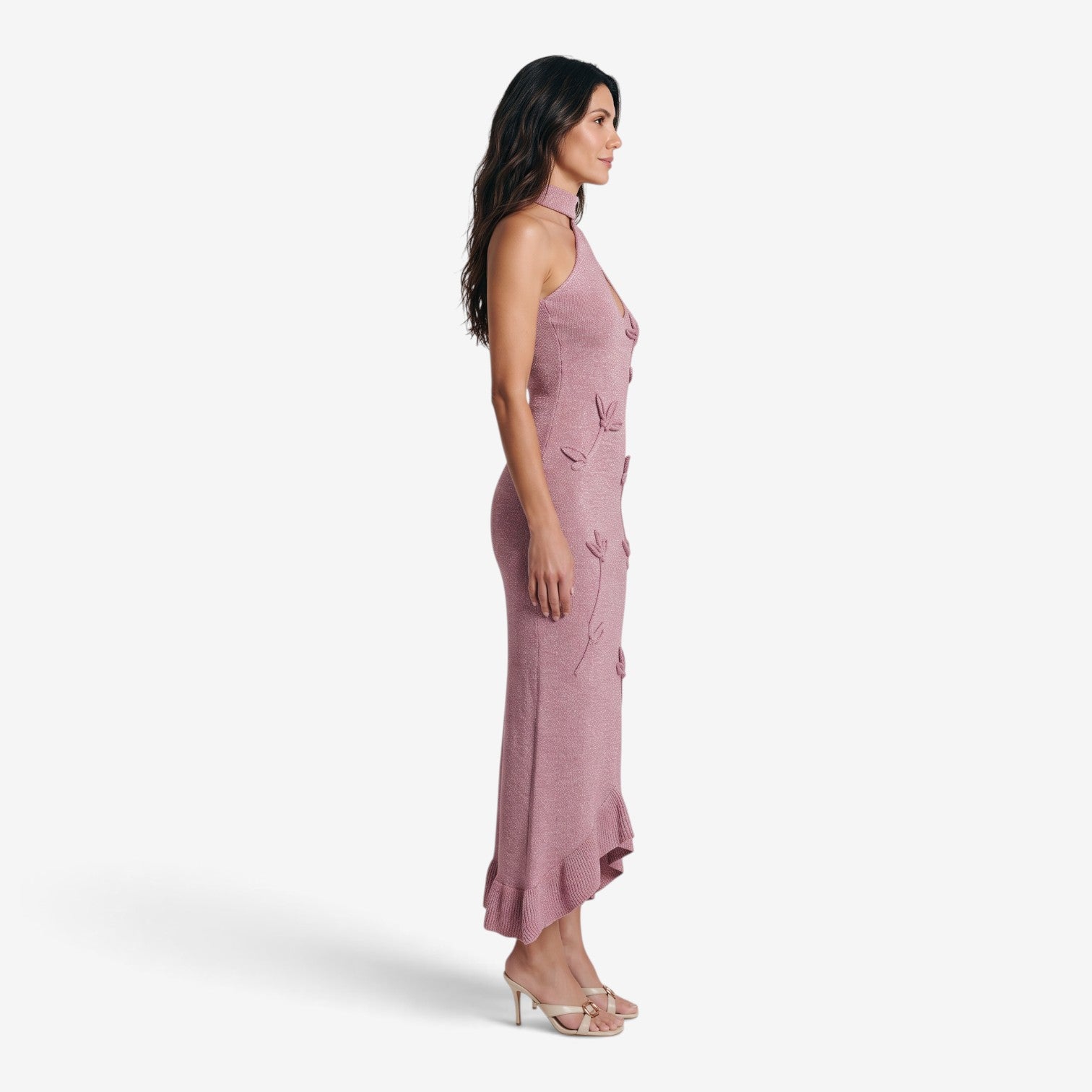 Vestido Largo de Punto con Volantes para Mujer