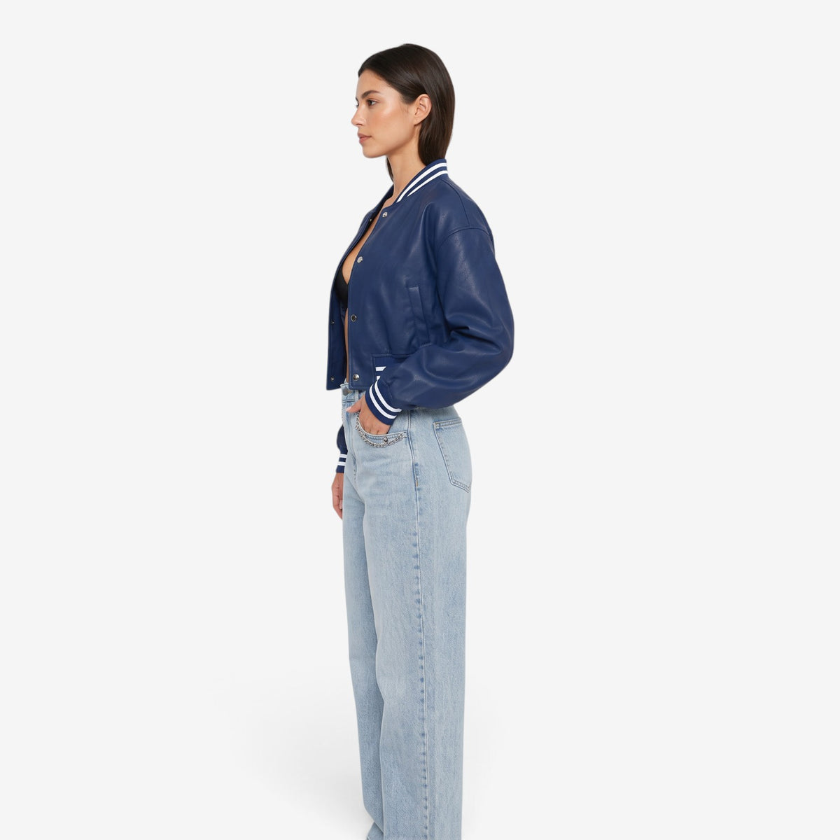 Chaqueta Bomber Efecto Piel para Mujer