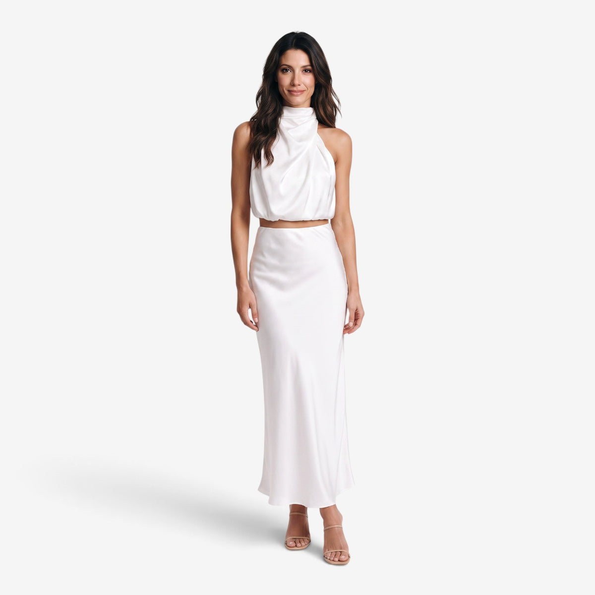 Conjunto Satinado de Top y Falda Larga para Mujer