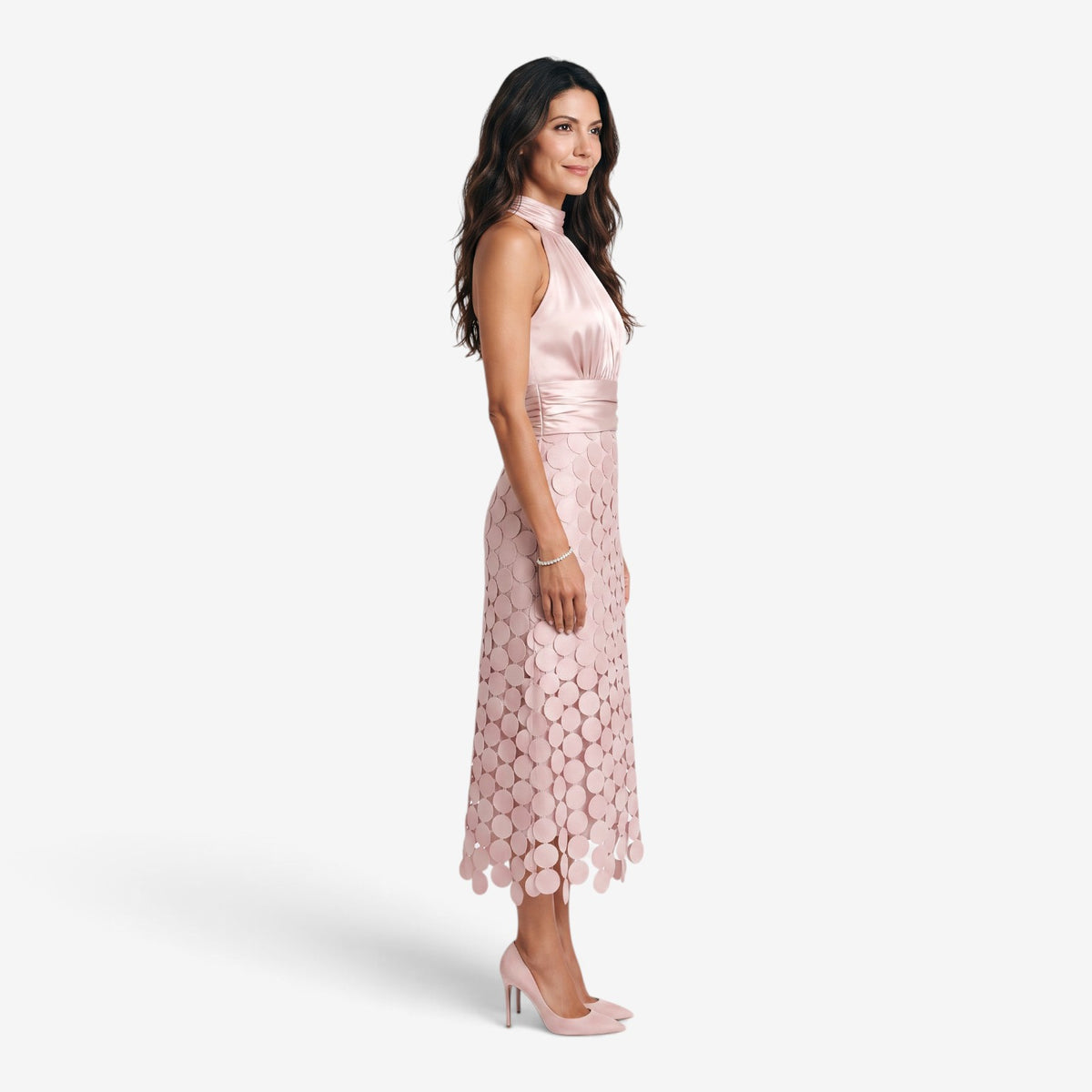 Vestido Midi Halter con Falda Geométrica para Mujer