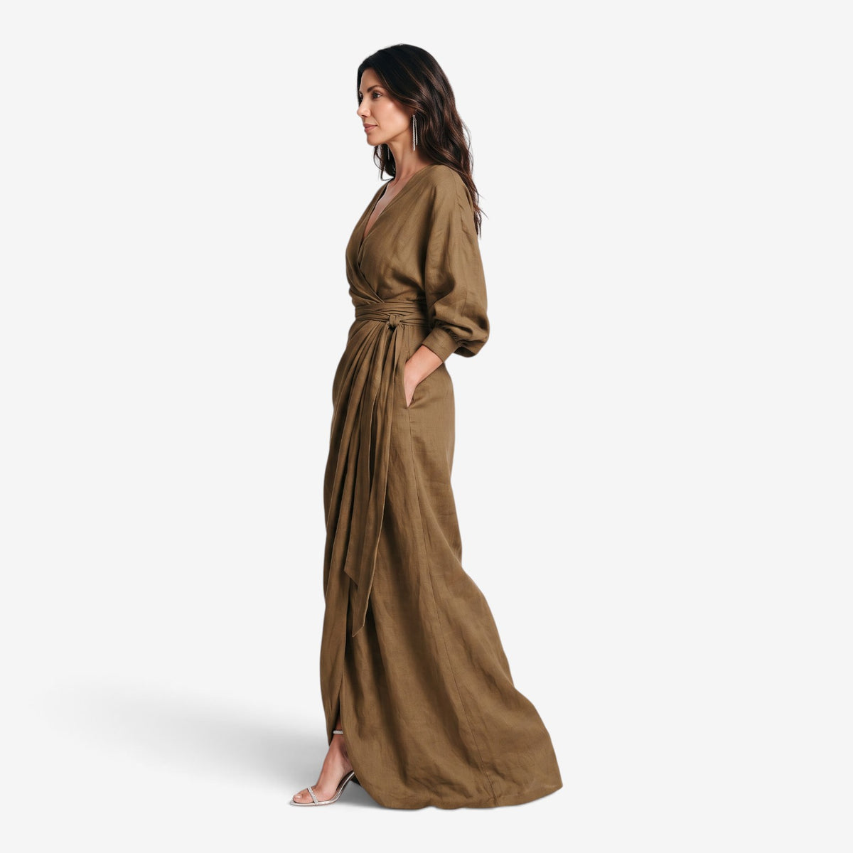 Vestido Largo Cruzado con Escote en V para Mujer