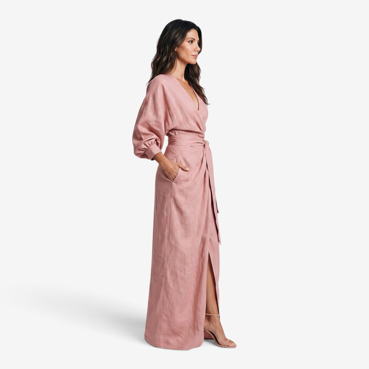 Vestido Largo Cruzado con Escote en V para Mujer