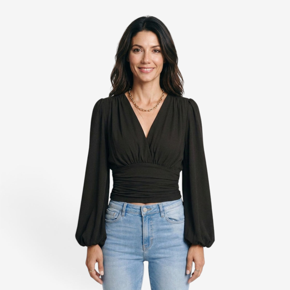 Blusa Cruzada con Cintura Fruncida para Mujer