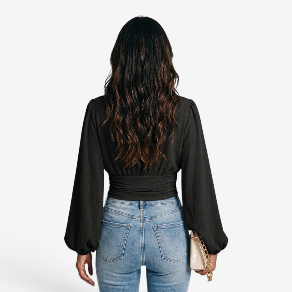 Blusa Cruzada con Cintura Fruncida para Mujer