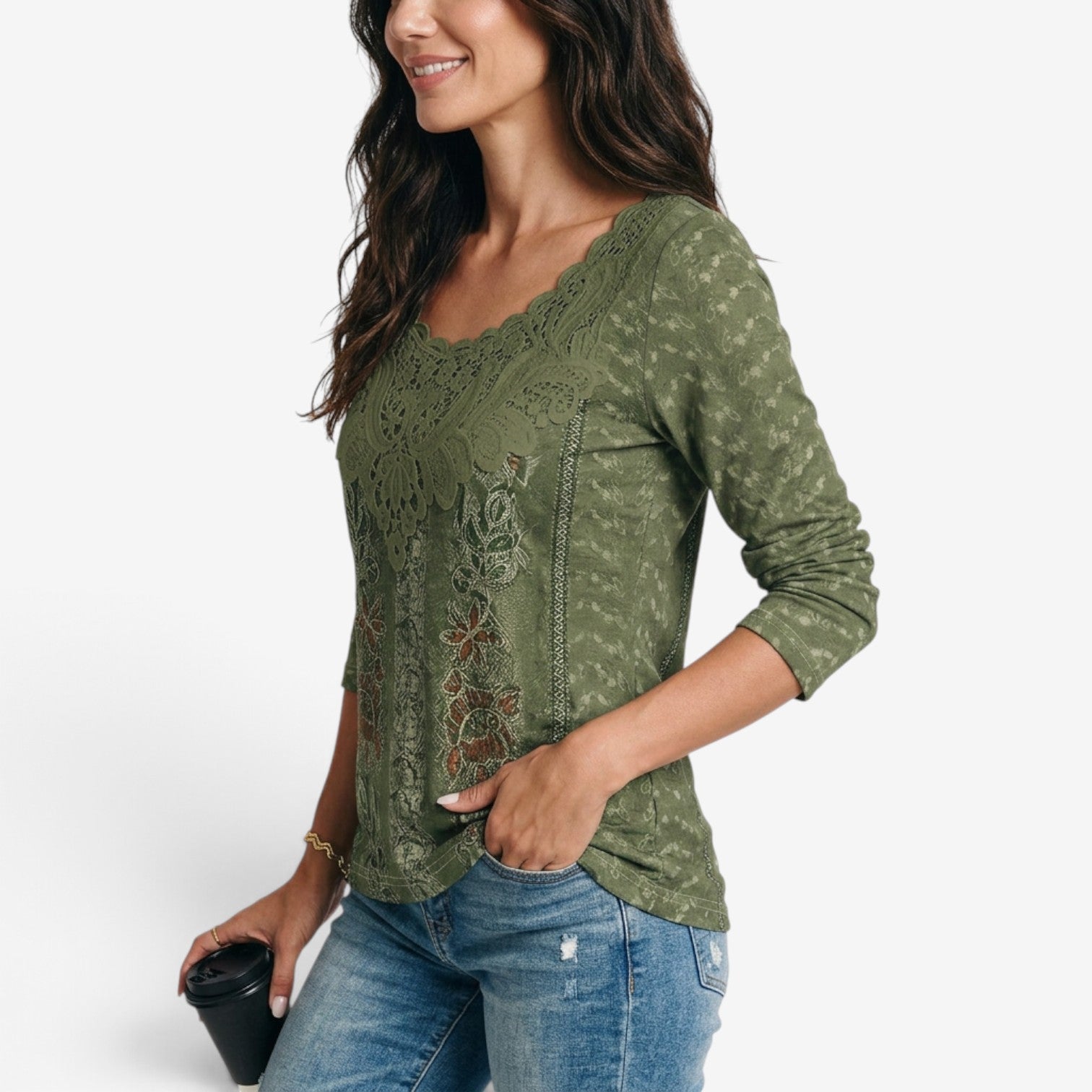Top Estampado con Detalles de Encaje para Mujer