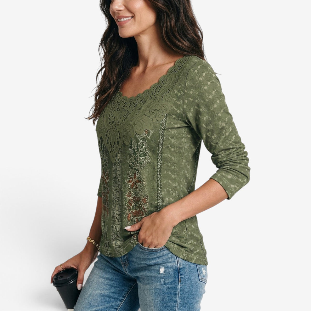 Top Estampado con Detalles de Encaje para Mujer