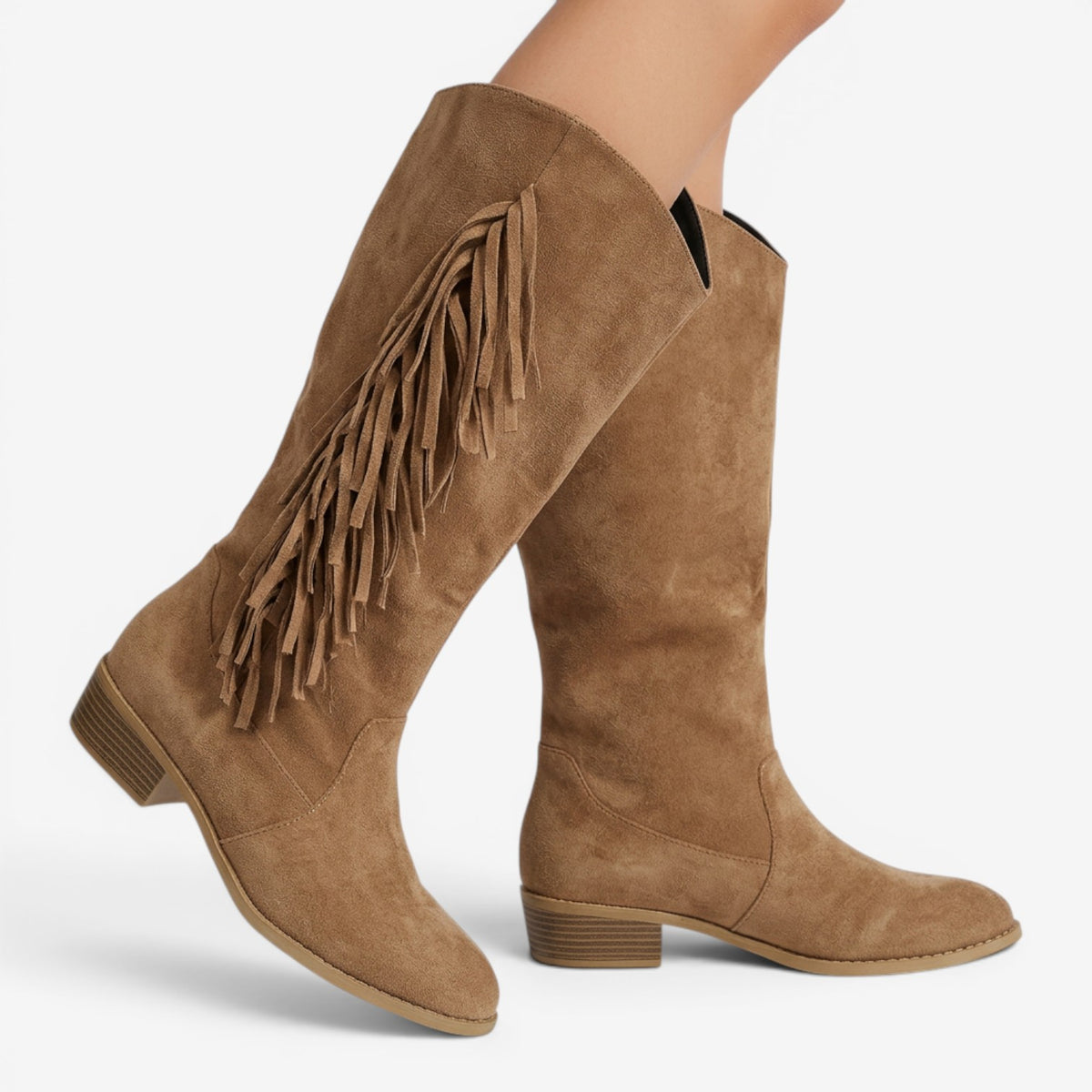 Botas Altas Efecto Ante con Flecos