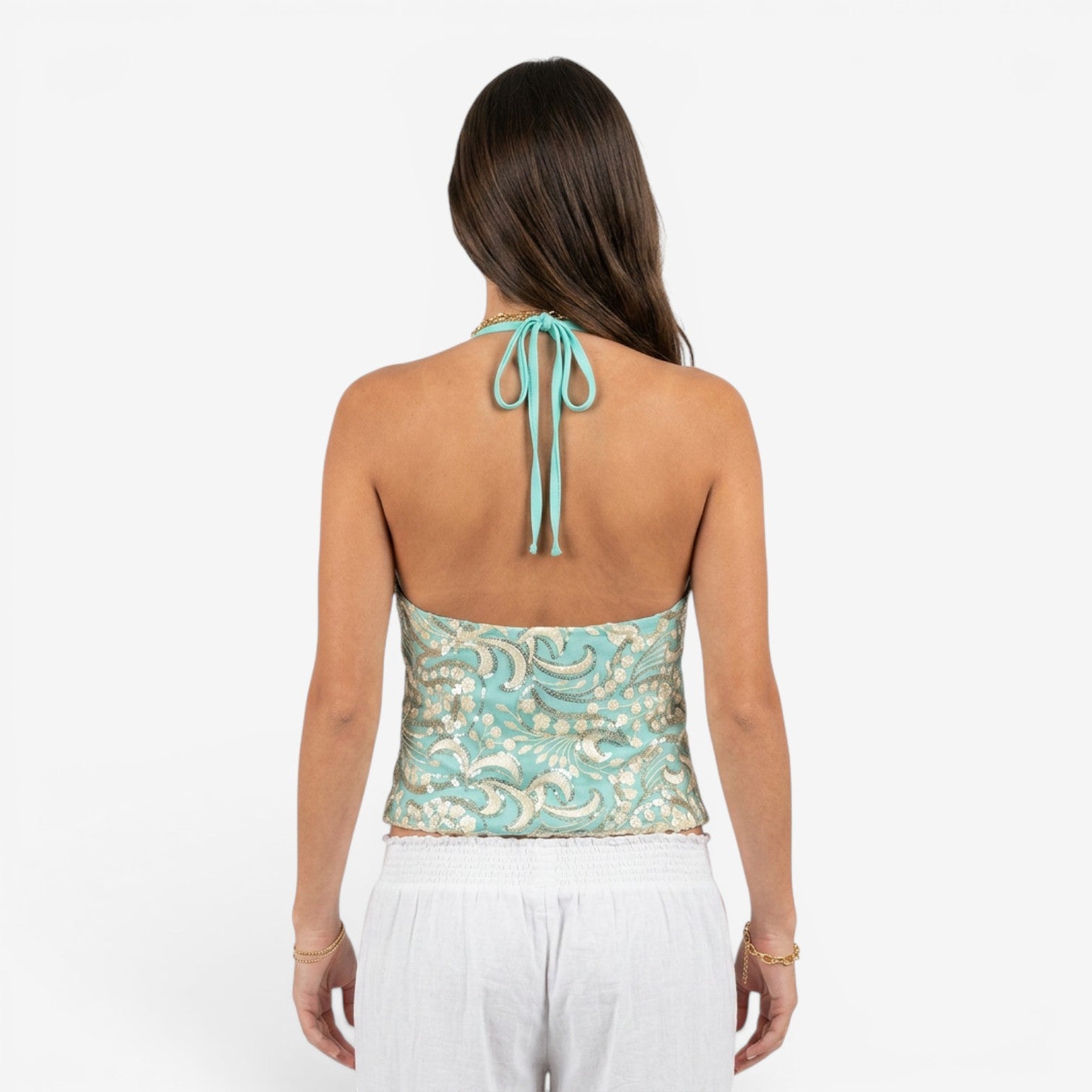 Top Halter con Lentejuelas Brillantes