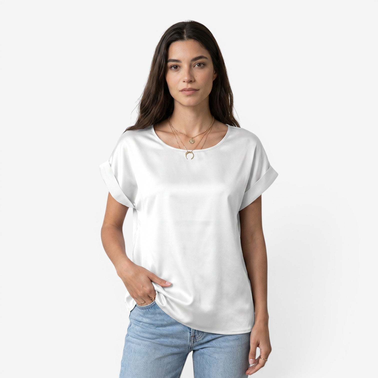 Blusa Satinada de Manga Murciélago para Mujer