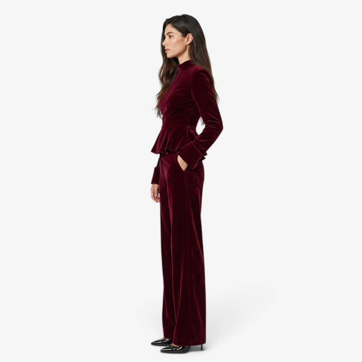 Conjunto de Terciopelo con Top Peplum para Mujer