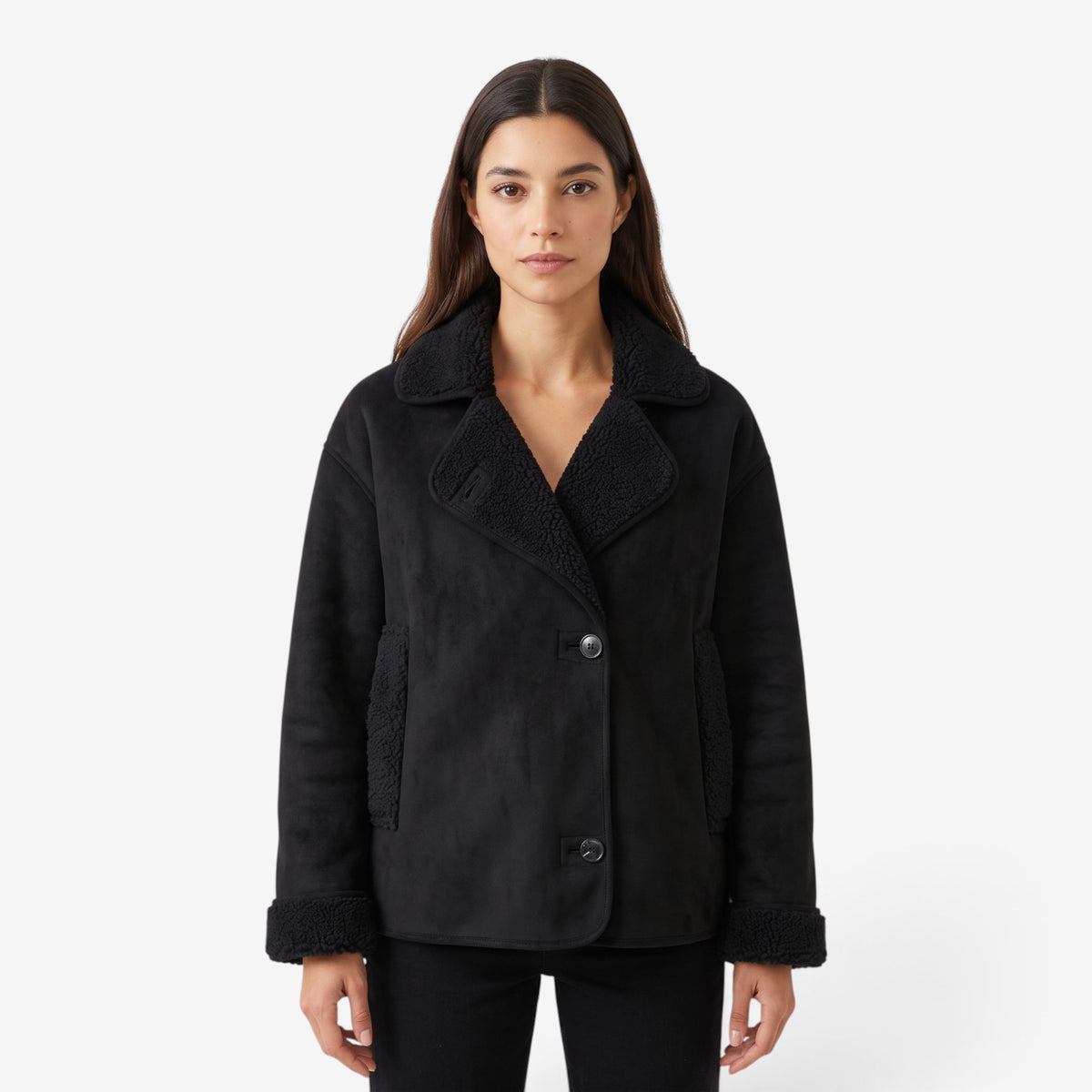Chaqueta Efecto Ante con Borreguito para Mujer
