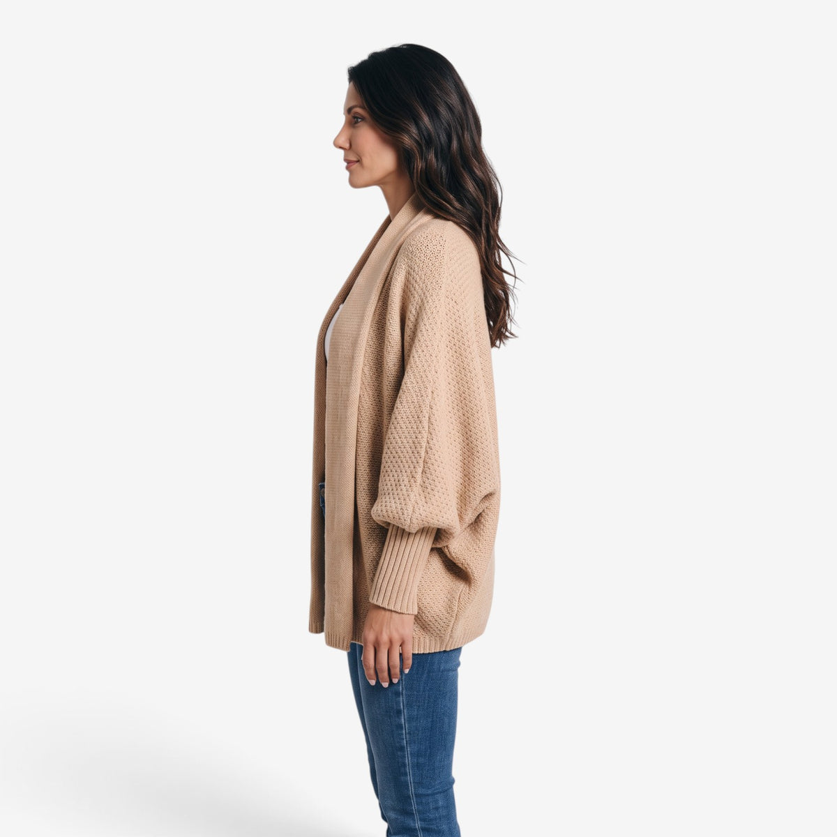 Cárdigan de Punto Abierto con Cuello Amplio para Mujer