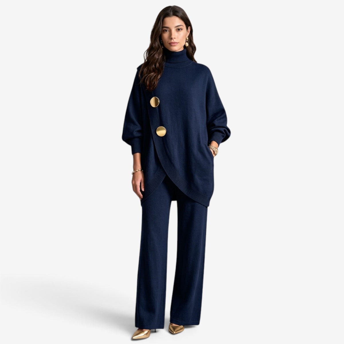 Conjunto de Punto Asimétrico con Botones para Mujer