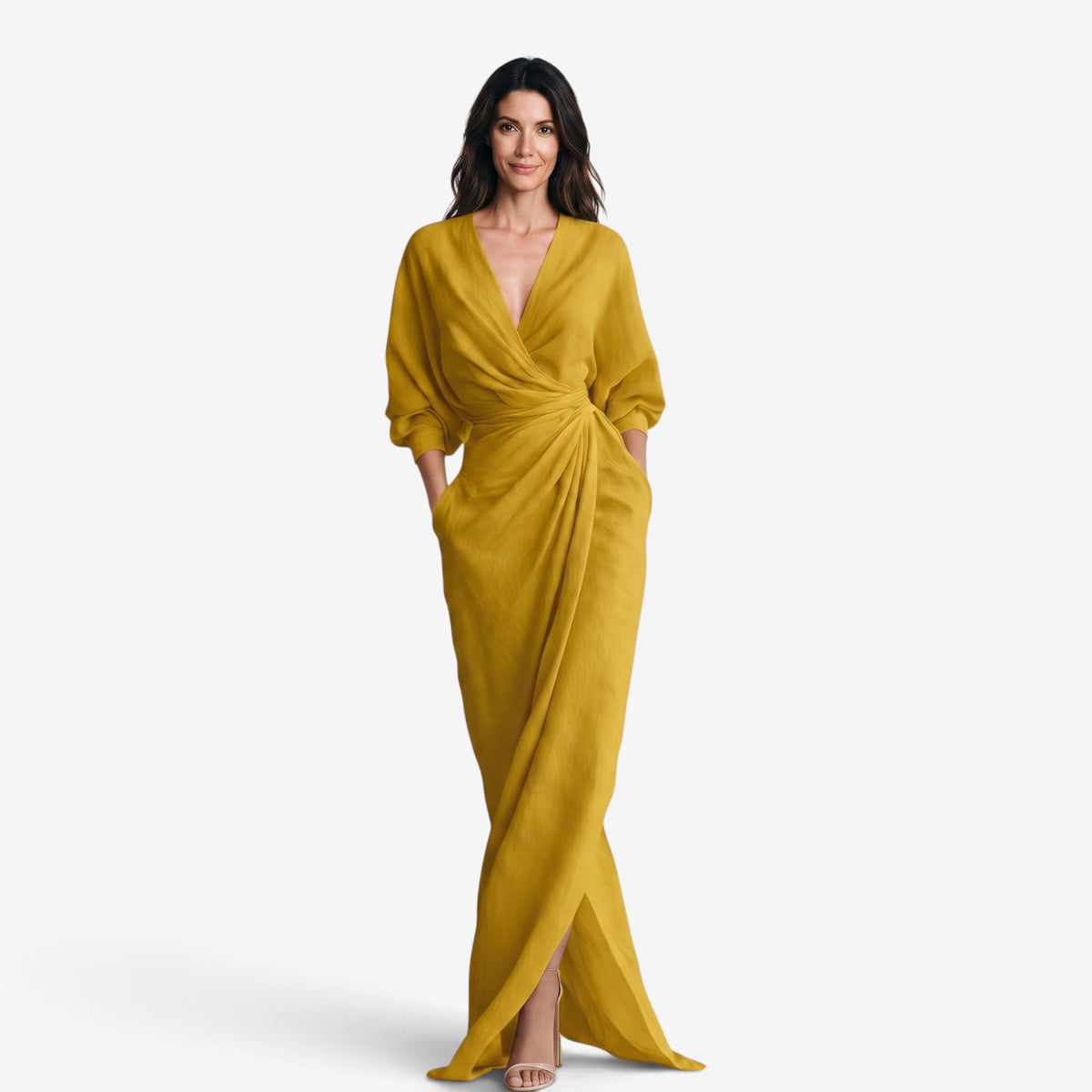Vestido Largo Cruzado con Escote en V para Mujer