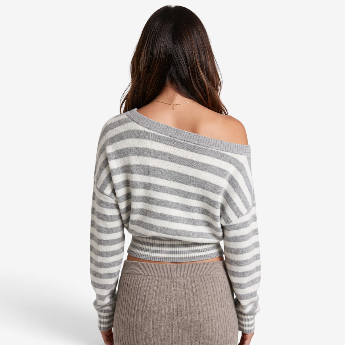 Jersey de Rayas con Hombros Descubiertos para Mujer