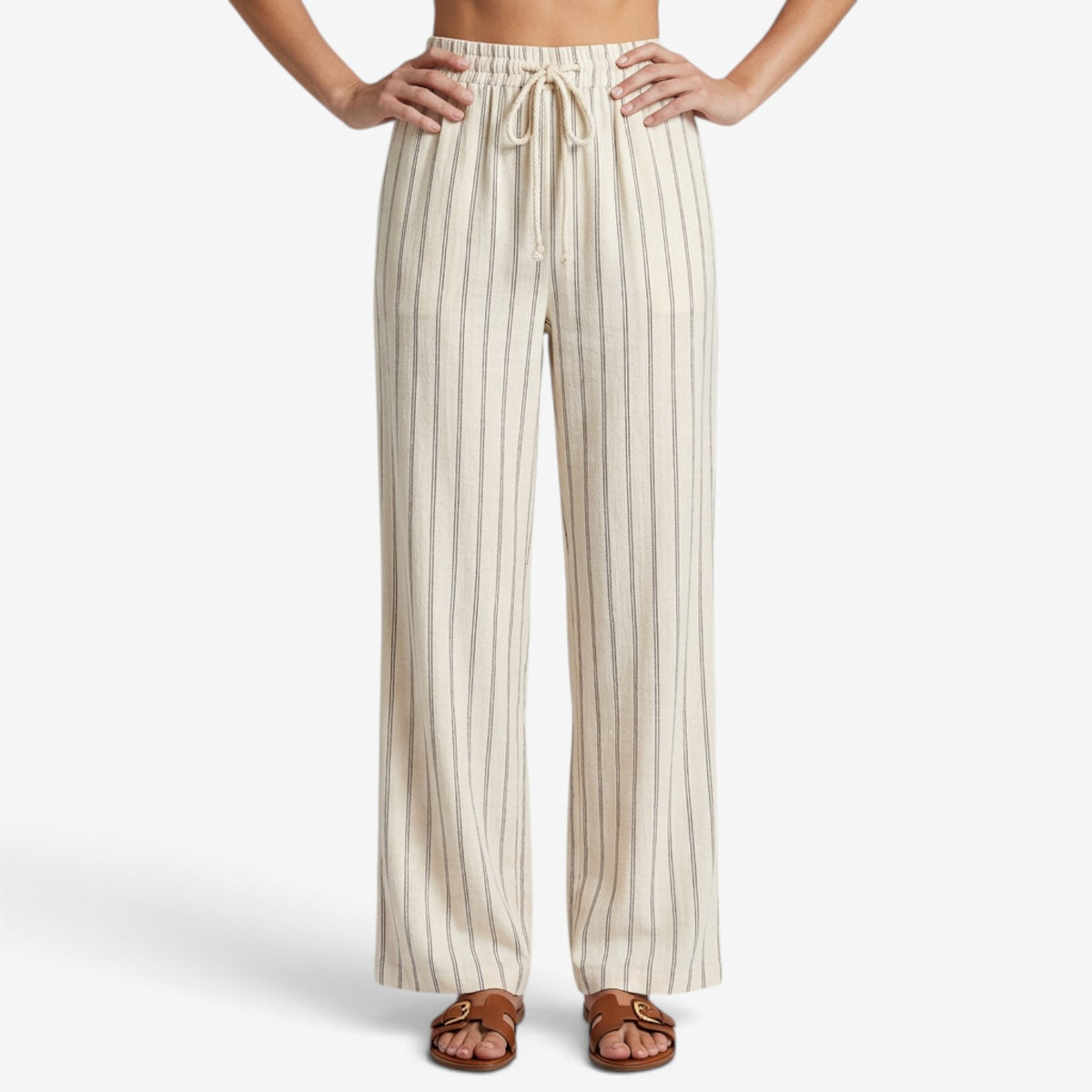 Pantalón Casual de Rayas con Cordón para Mujer