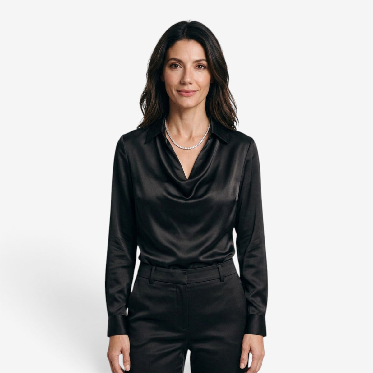 Blusa Satinada con Cuello Drapeado para Mujer