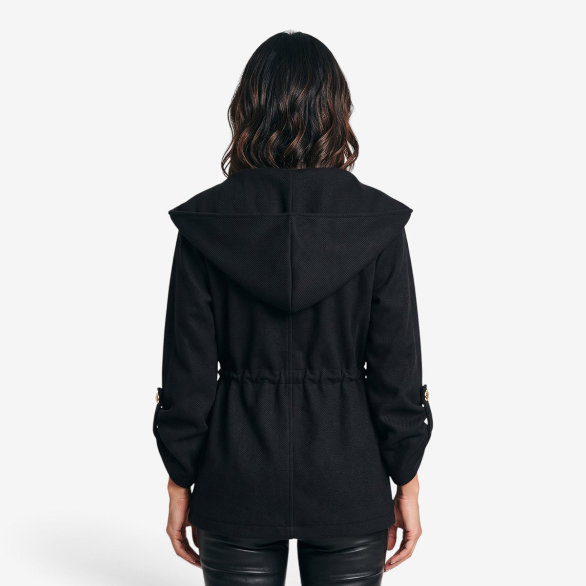 Abrigo Largo con Capucha y Cintura Ajustable para Mujer