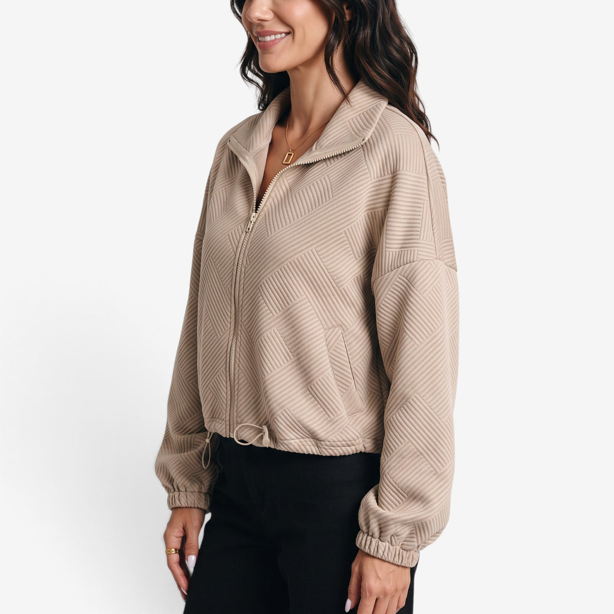 Chaqueta Texturizada con Cuello Alto para Mujer