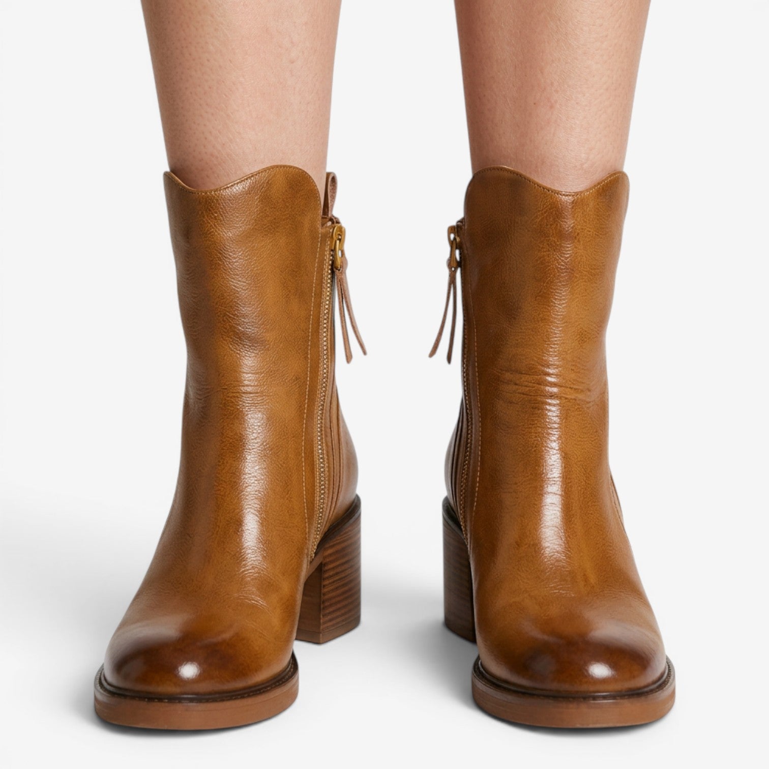 Botines de Piel con Tacón Ancho