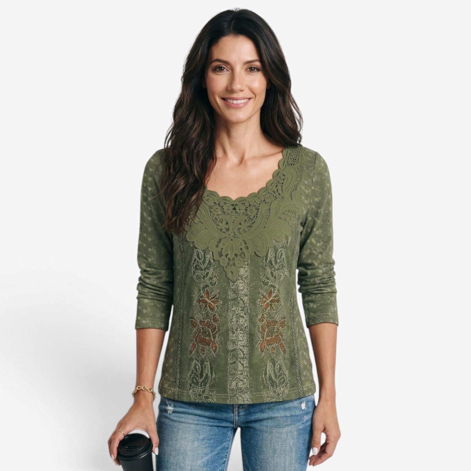 Top Estampado con Detalles de Encaje para Mujer