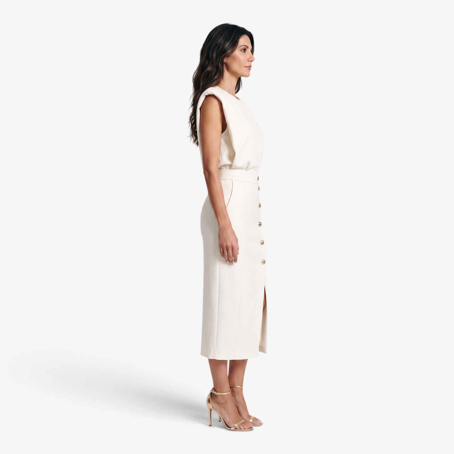 Vestido Midi con Botones Dorados para Mujer
